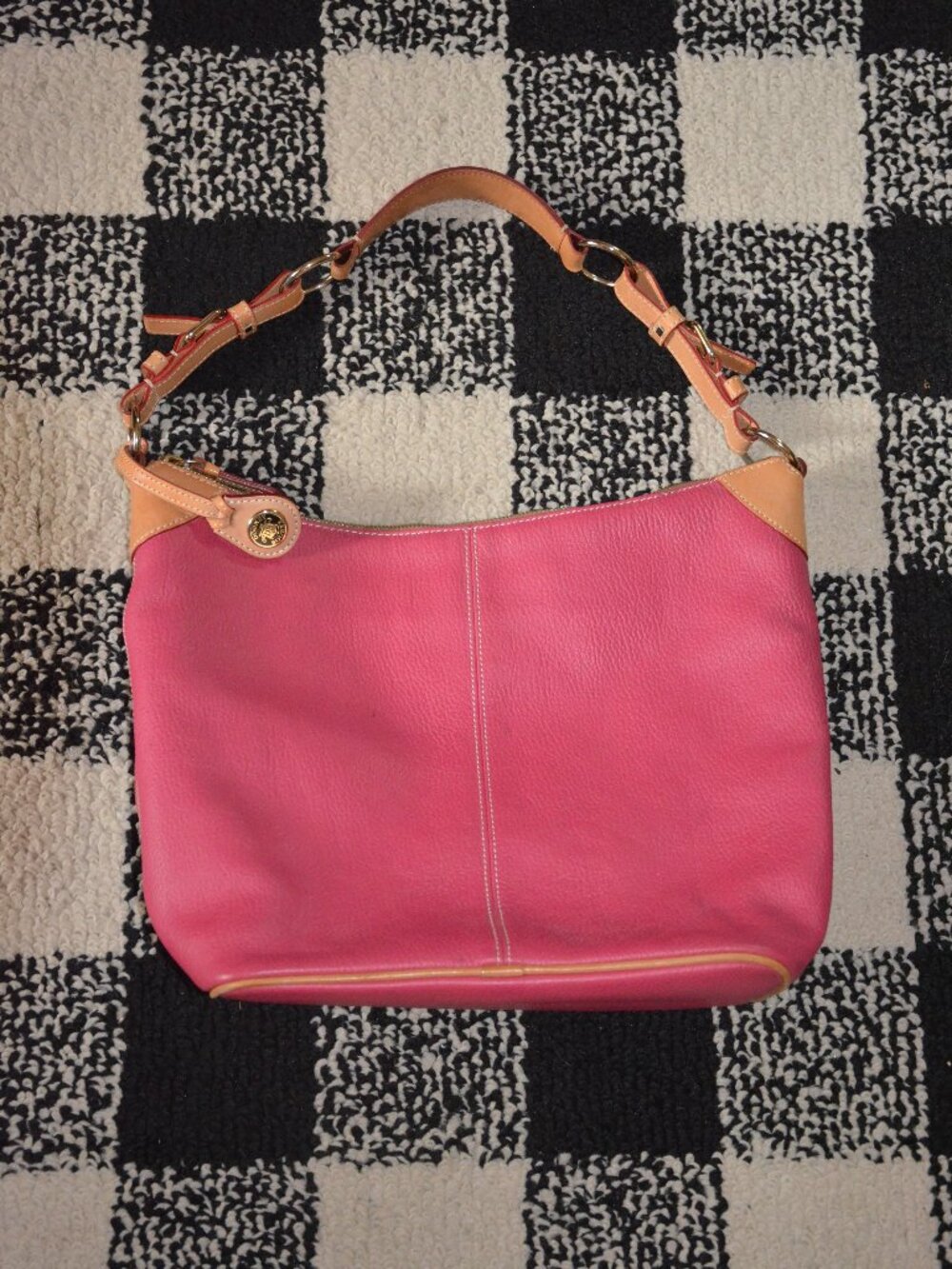 Dooney & Bourke All Weather Leather Bright Pink Hobo Handbag w/vachetta trim